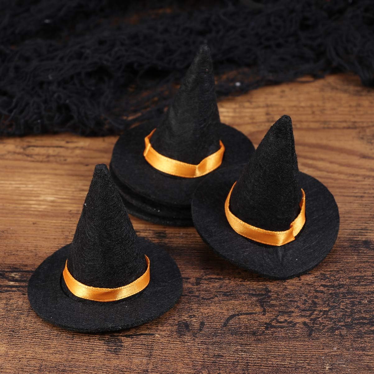 6Pcs Mini Felt Witch Hats Handmade Wine Bottle Decor for Halloween Party Favors DIY Hair Accessories Crafts (Red)