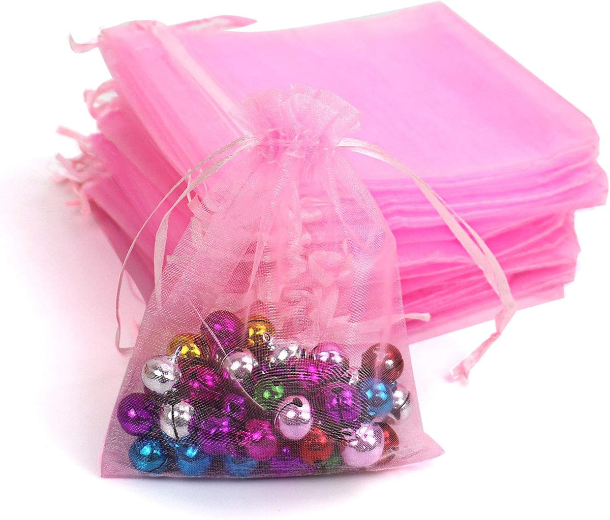 100Pcs Organza Bags 5X7 Inches Pink Organza Gift Bags Small Mesh Bags Drawstring Gift Bags Christmas Drawstring Organza Gift Bags (5X7 Inches Pink)