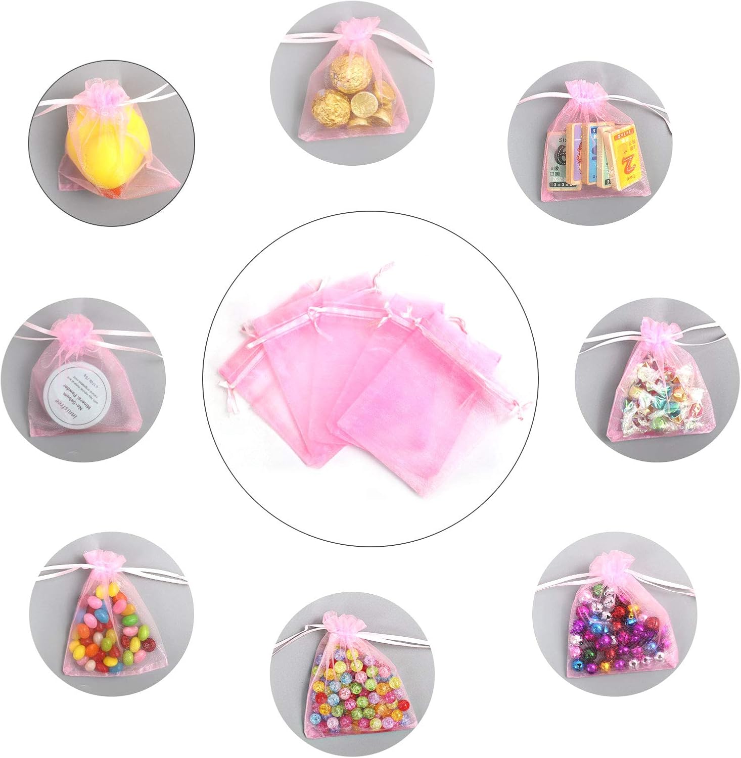 100Pcs Organza Bags 5X7 Inches Pink Organza Gift Bags Small Mesh Bags Drawstring Gift Bags Christmas Drawstring Organza Gift Bags (5X7 Inches Pink)