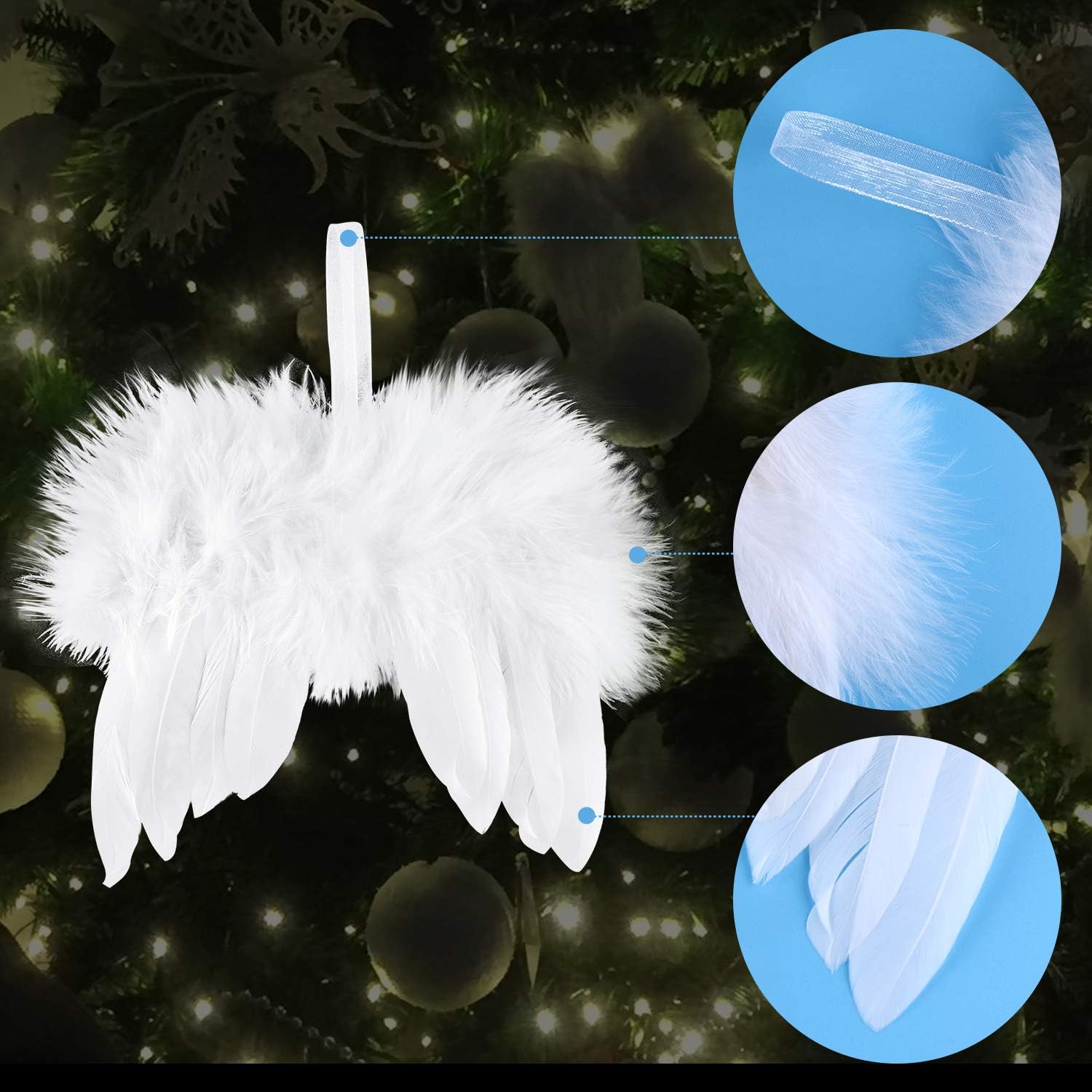 16 Pcs White Feather Christmas Decorations Angel White Feather Wing Ornament for Christmas Party Decoration DIY Craft