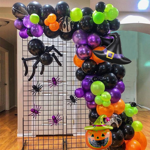 151PCS Halloween Balloon Arch Garland Kit, Black Orange Green Purple Balloons with Mylar Pumpkin Ghost BOO Foil Balloon for Kids Home Halloween Background Birthday Party Decorations Supplies