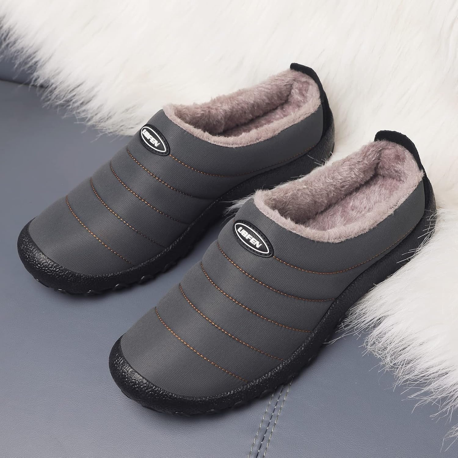 Mens Womens Winter Warm Slippers with Fuzzy Plush Lining Slip on House Shoes Indoor Outdoor Anti-Skid Rubber Sole