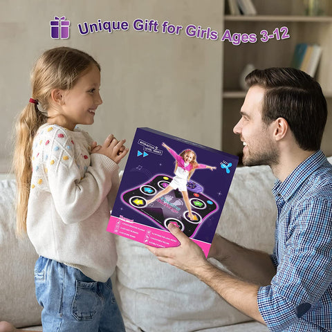 Dance Mat Toys for 3-12 Year Old Kids, Electronic Dance Pad with Light-Up 6-Button Wireless Bluetooth, Music Dance with 5 Game Modes, Birthday Toys Gifts for 3 4 5 6 7 8 9 10+ Year Old Girls