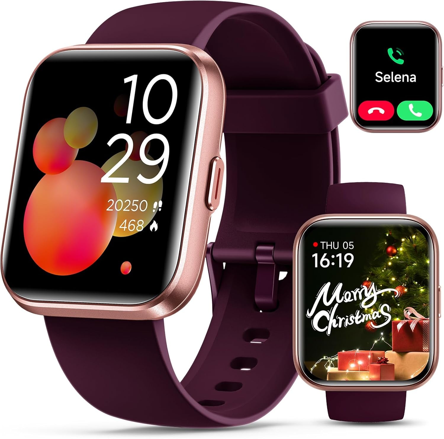 Bluetooth Call Fitness Smartwatch for Women/Men,Compatible Android Ios, Ideas Gift on Christmas, New Year, Black and Rose Purple