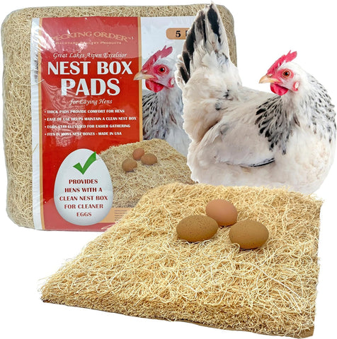 Nest Box Pads for Chicken Nesting Boxes - 13 X 13 Pads Made in USA from Sustainably Sourced Aspen Excelsior (5 Pack)