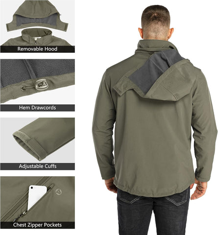 Men'S Lightweight Softshell Jacket Fleece Lined Hooded Water Resistant Winter Hiking Windbreaker Jackets