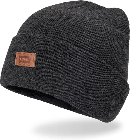 All Season Comfy Leather Logo Patch Cuffed Hero Beanie