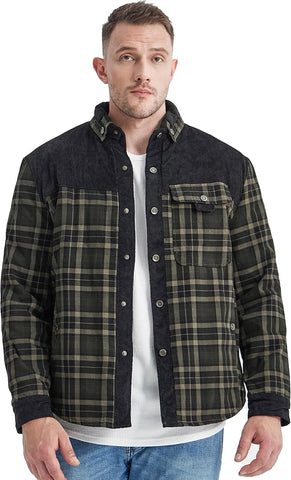 Men'S Outdoor Casual Fleece Sherpa Lined Flannel Plaid Button down Shirt Jacket