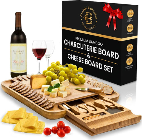 Charcuterie Boards Gift Set - Bamboo Cheese Board and Platter - Unique House Warming Gifts for New Home, Wedding Gifts for Couples, Bridal Shower, Housewarming Gifts, Birthday Gifts for Women