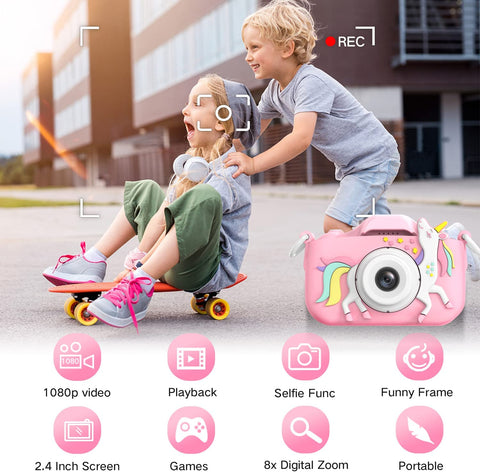 Kids Camera Toys for 3-8 Year Old Girls Boys,Children Digital Video Camcorder Camera with Cartoon Soft Silicone Cover, Best Chritmas Birthday Festival Gift for Kids - 32G SD Card Included