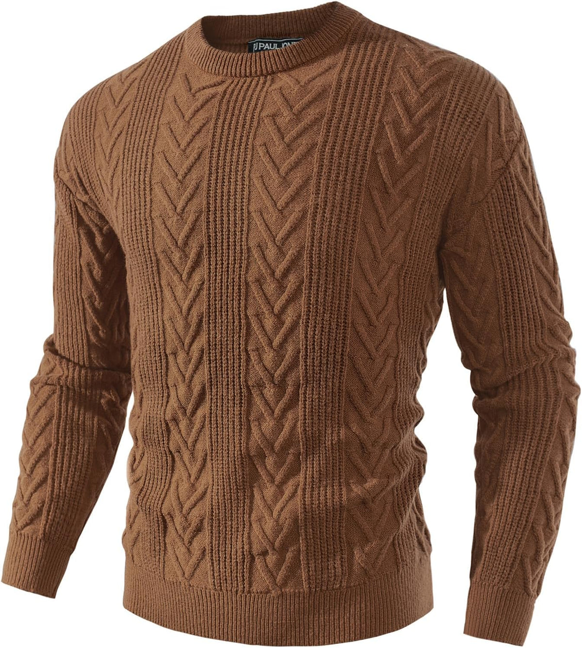 Mens Crewneck Sweater Casual Cable Knit Pullover Sweater Drop Shoulder Solid Knitted Sweaters