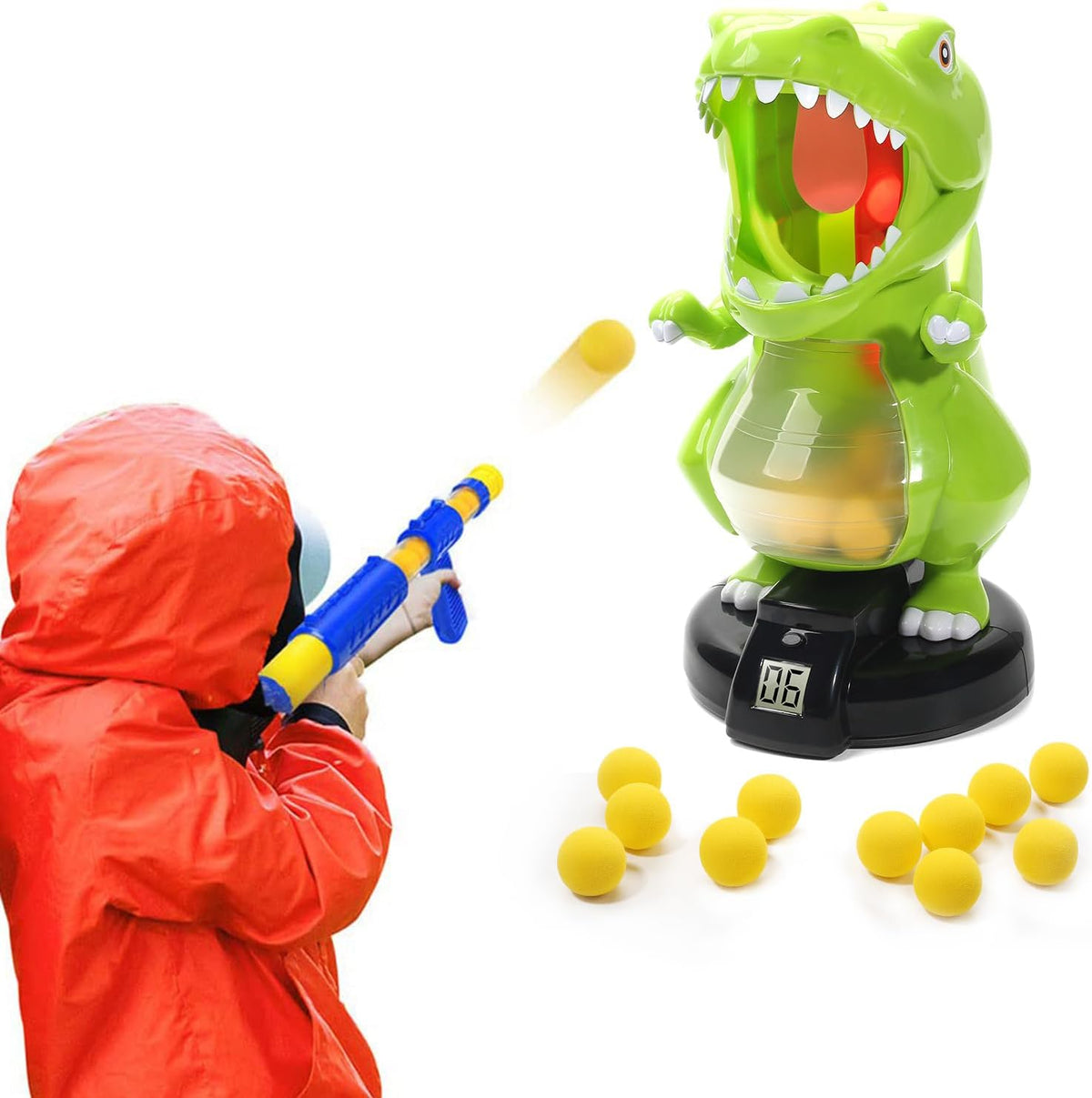 Dinosaur Shooting Toys for Boys 5 6 7 8 9 Years Old, Electronic Kids Target Games W/ Air Pump Gun, LCD Score Record, Sound, 24 Foam Balls, Birthday Party Favor,Christmas Gifts for Toddlers