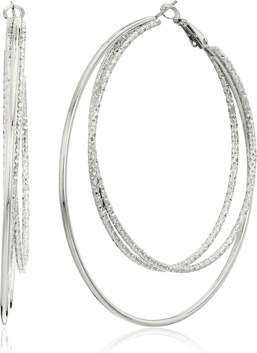 Smooth and Textured Wire Silver Hoop Earrings