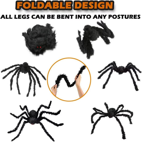 Halloween Spider Decorations Set 5Ft Giant Spider 16.4Ft Spider Webs 20 Small Spiders Cotton Wool Yard Home Party Haunted Decor