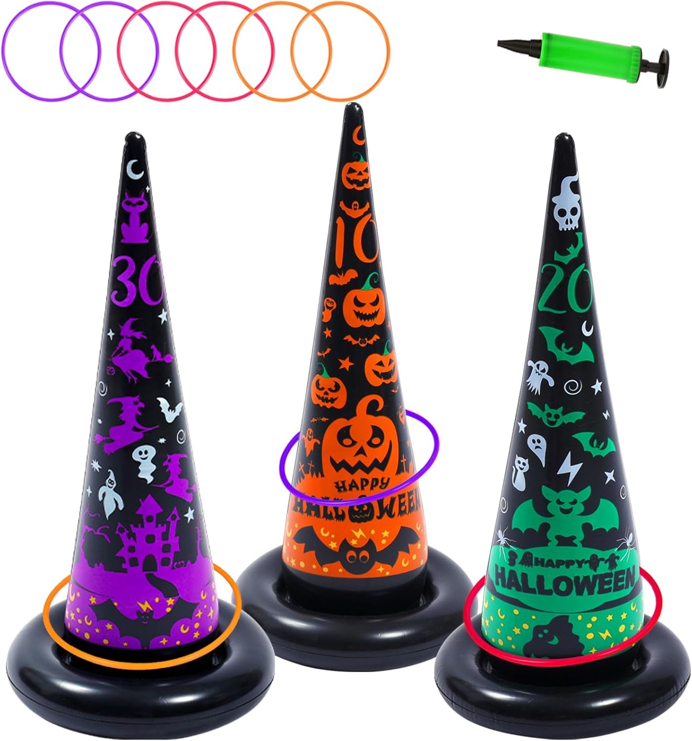 Halloween Party Games, Inflatable Witch Hat Ring Toss Game Halloween Carnival Indoor Outdoor Game Garden Toys for Kids Adults Family Games Supplies