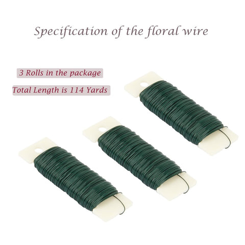 Floral Wire, 3 Pack Green Florist Stem Wire 114 Yards Flexible Paddle Wire for Crafts, Christmas Wreaths, Garland and Flower Arrangements