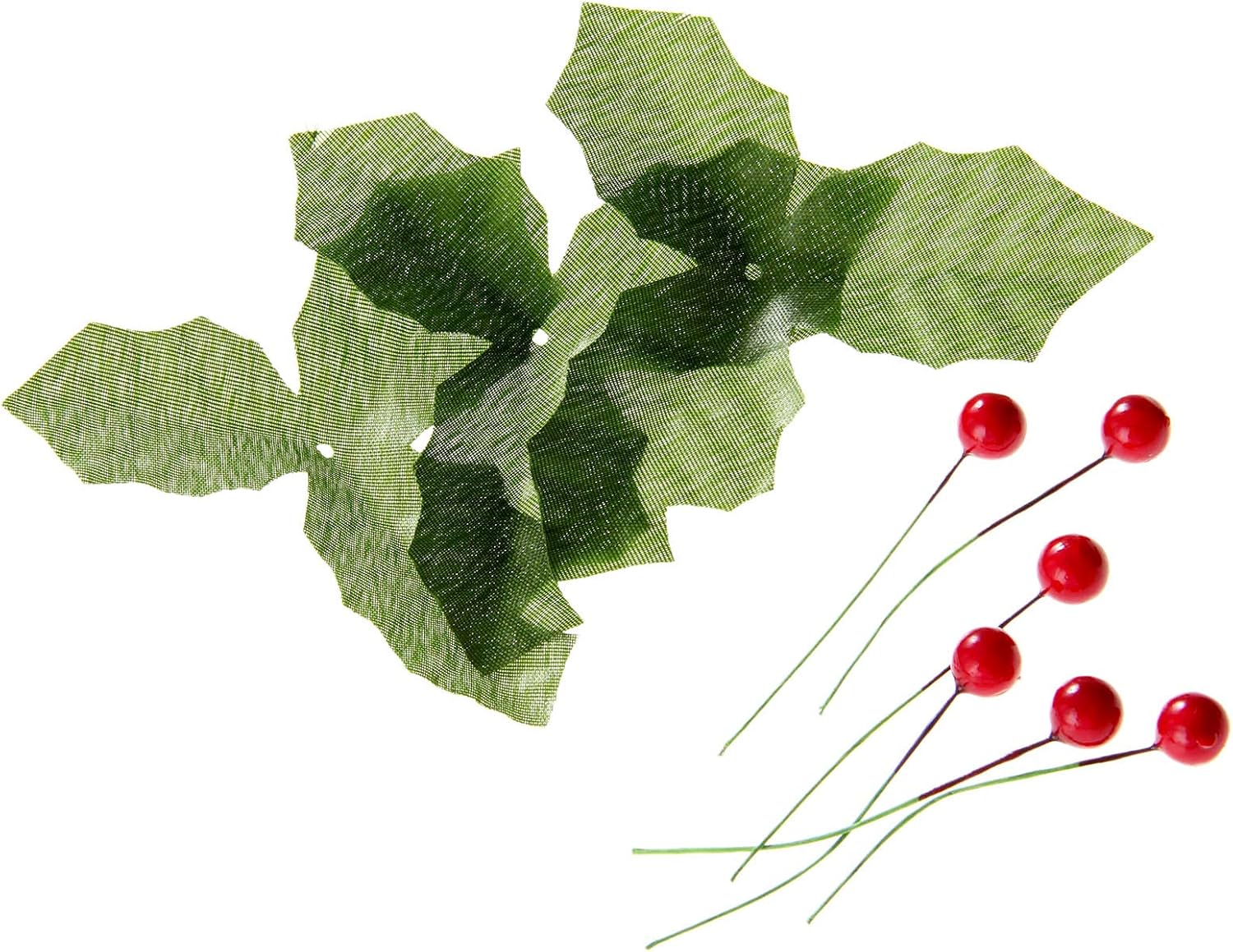 50 Pack Artificial Red Berry Stems and 50 Pack Green Leaves, Christmas Holly Berry Branches for Party Holiday Home Decoration and DIY Garland and Wreath Ornaments