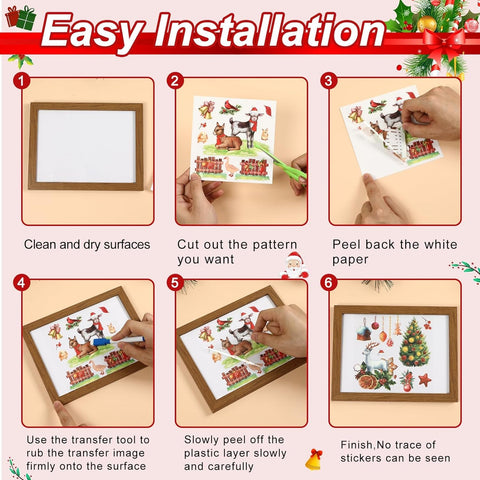 16 Sheets Christmas Rub on Transfers for Crafts and Furniture Rub on Transfers Stickers Xmas Snowman Reindeer Stickers Rub on Decals for DIY Wood Fabric Envelope Crafts, 5.9 X 5.9 Inch(Farmhouse)