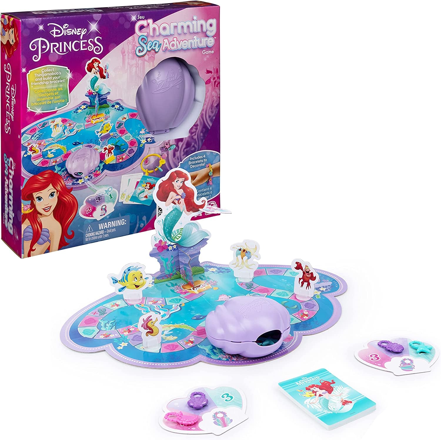 Disney Princess, Charming Sea Adventure Board Game Little Mermaid Toys Featuring Ariel & Friends Fun Game for Family Game Night, for Kids Ages 4 and Up