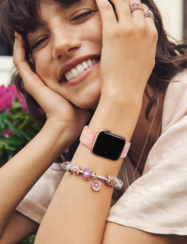 Compatible with Apple Watch Bands 41Mm 40Mm 38Mm 49Mm 45Mm 44Mm 42Mm Women, Stainless Steel Resin+Floral Engraved Iwatch Band(Black/Peach Pink + Pink/White,Dark Rose Gold+Pink)