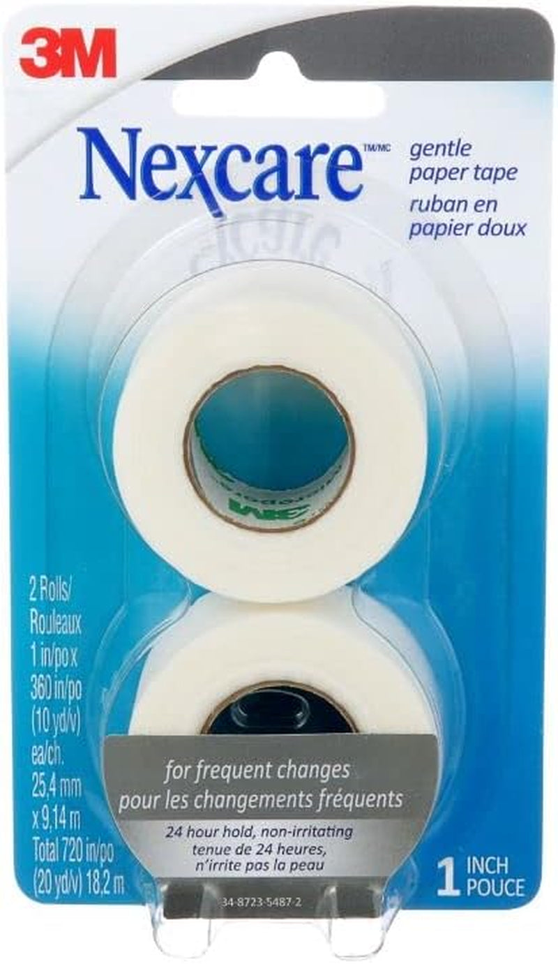 Gentle Paper Tape, Medical Paper Tape, Secures Dressings and Lifts Away Gently - 1 in X 10 Yds, 2 Rolls of Tape