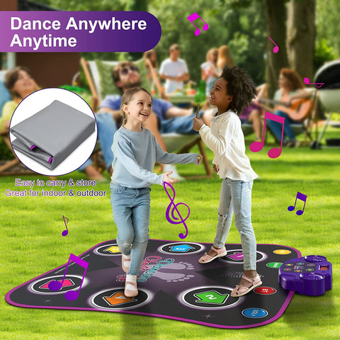 Dance Mat Toys for 3-12 Year Old Kids, Electronic Dance Pad with Light-Up 6-Button Wireless Bluetooth, Music Dance with 5 Game Modes, Birthday Toys Gifts for 3 4 5 6 7 8 9 10+ Year Old Girls