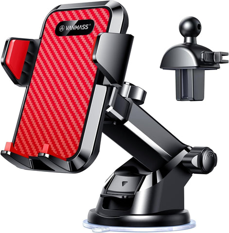 【2023 Strongest & Military-Grade】 Car Phone Mount 【Patent & Safety】 Ultimate Cell Phone Holder Best Handsfree Stand for Dash Windshield Vent for Iphone 15 Pro Max 14 13 Android & Truck, Red