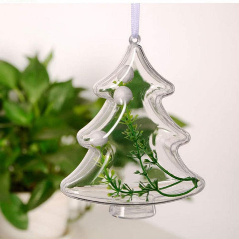 10PCS 10Cm DIY Clear Plastic Fillable Christmas Tree Shaped Ball Craft Ornament Hang Decorations