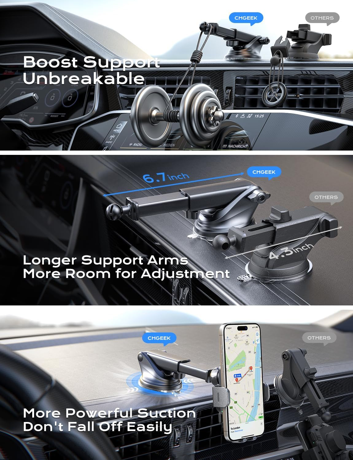 Wireless Car Charger, 15W Fast Charging Auto Clamping Car Charger Phone Mount Phone Holder Fit for Iphone 15 14 13 12 11 Pro Max Xs, Samsung Galaxy S24 Ultra S23 S22 S21, S20, S10+, Black