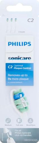 Genuine C2 Optimal Plaque Control Toothbrush Heads, 3 Brush Heads, White, HX9023/65