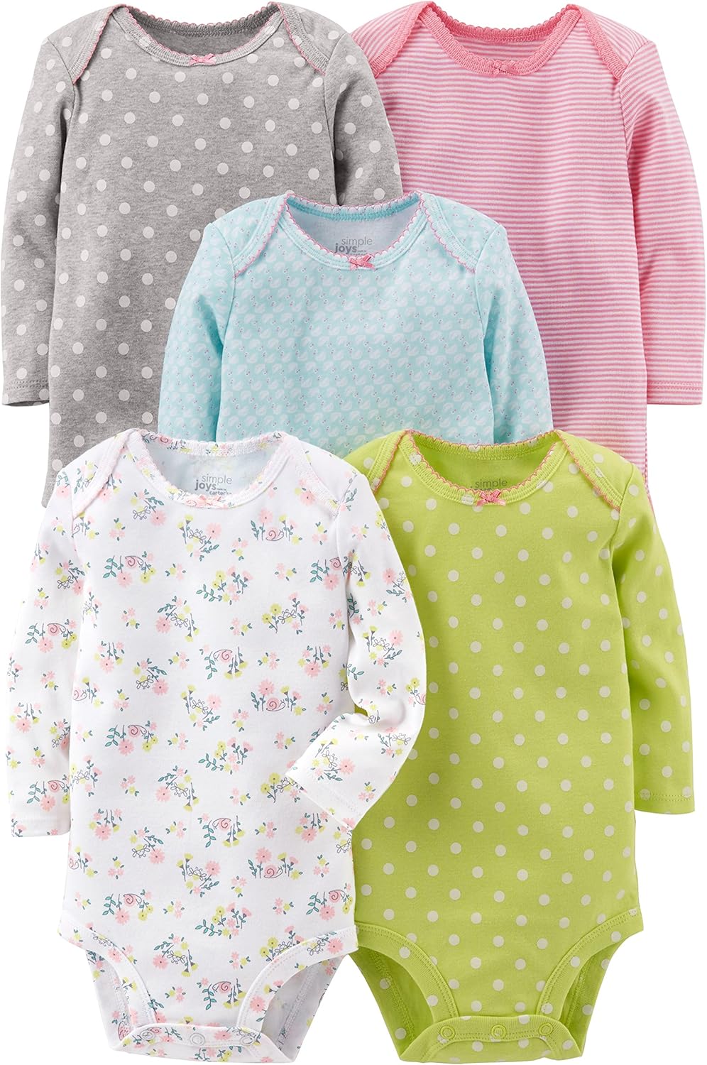 Baby Girls' Long-Sleeve Bodysuit, Pack of 5