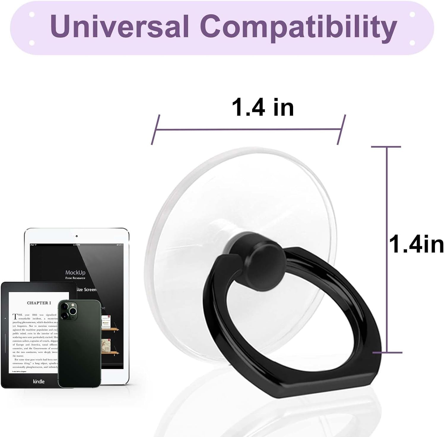 Cell Phone Ring Holder, Transparent Ring Holder 360°Rotation Finger Ring Stand, Clear Cell Phone Kickstand Compatible with Most of Phones, Tablet and Case, (2Silver+1Black+1Rose Gold)