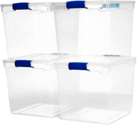 31-Quart Clear Plastic Stackable Storage Bin with Lid Container Box with Latching Handles for Home Garage Organization, Clear (4 Pack)