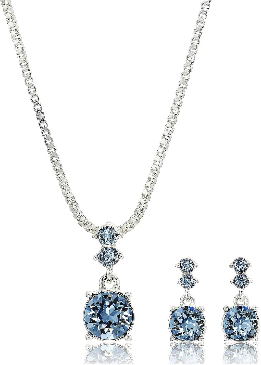 Women'S Boxed Necklace/Pierced Earrings Set, Silver/Blue, One Size