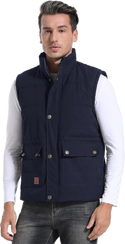 Men'S Winter Warm Outdoor Padded Puffer Vest Thick Fleece Lined Sleeveless Jacket