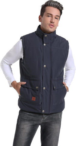 Men'S Winter Warm Outdoor Padded Puffer Vest Thick Fleece Lined Sleeveless Jacket