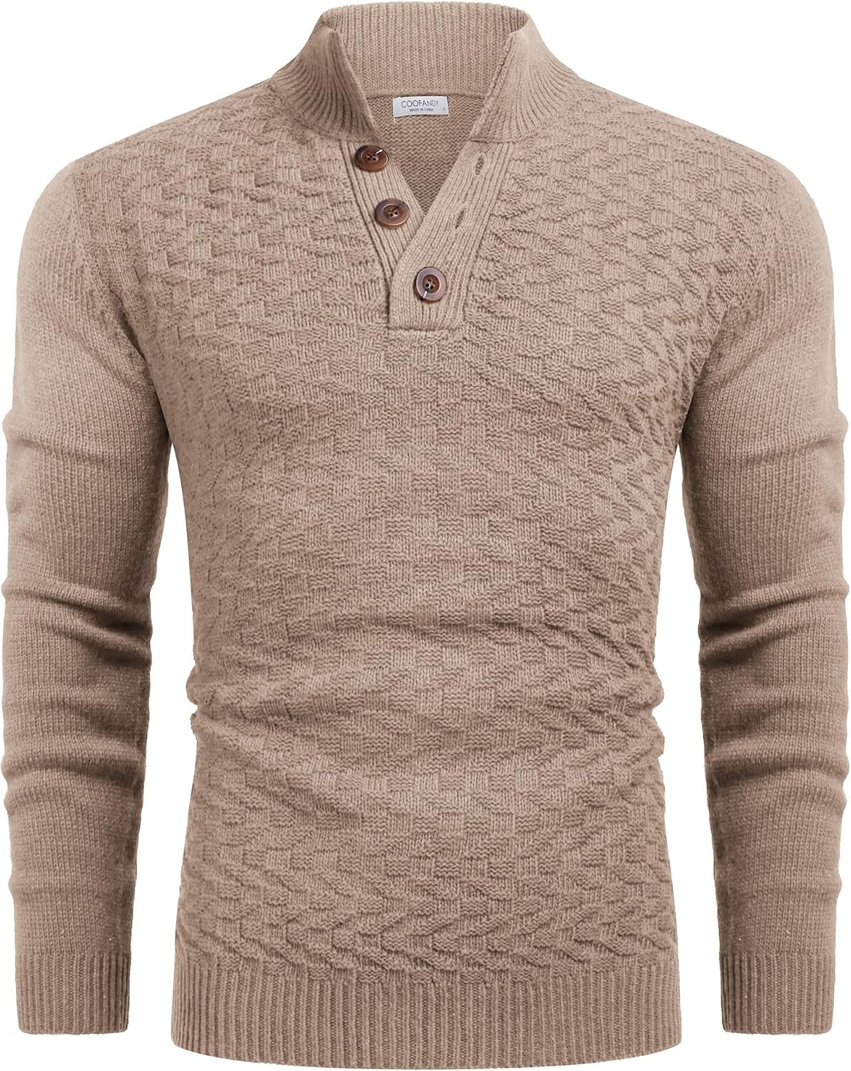 Men Mock Neck Button Sweater Casual Knitted Sweaters Fashion Henley Sweater