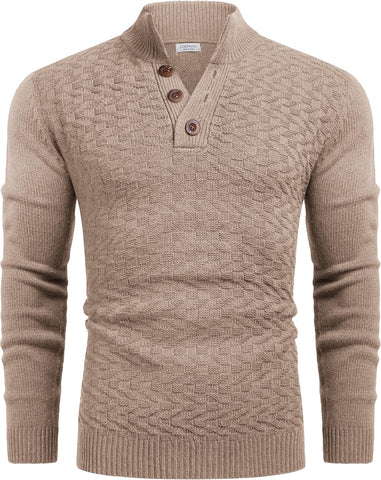 Men Mock Neck Button Sweater Casual Knitted Sweaters Fashion Henley Sweater