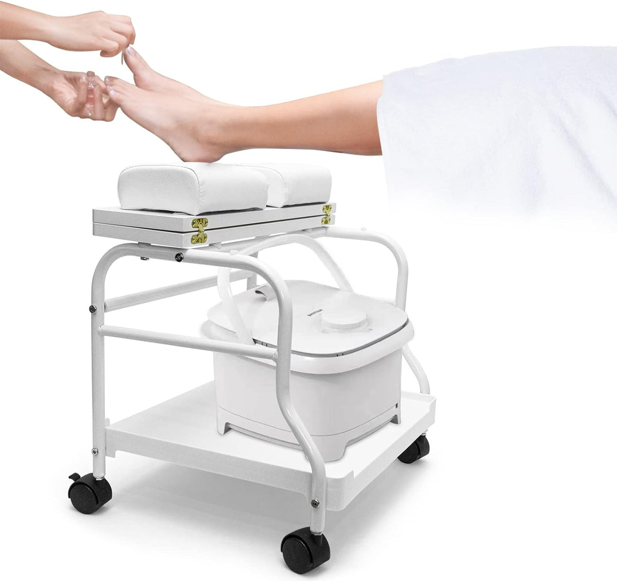 Beauty Salon Nail or Foot Bath Spa Portable Esthetician Trolley Cart for Foot Rest Pedicure Manicure Funiture Massage Table Salon Supplies 2 Way Use 2 Color Option  (White)