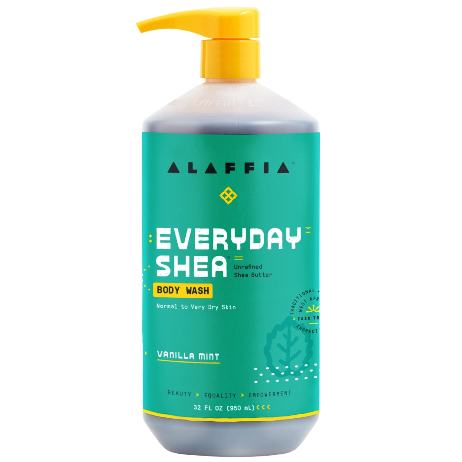 Everyday Shea Body Wash - Naturally Helps Moisturize and Cleanse without Stripping Natural Oils with Shea Butter, Neem, and Coconut Oil, Fair Trade Vanilla Mint, 32 Fl Oz