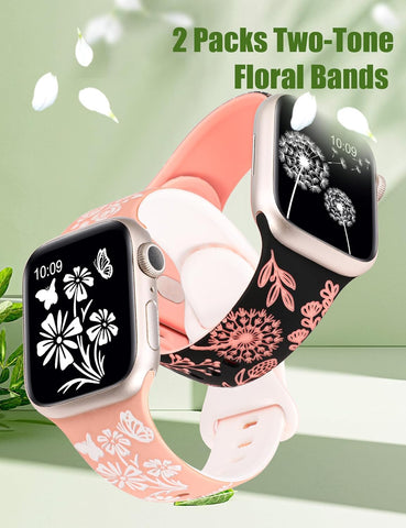 Compatible with Apple Watch Bands 41Mm 40Mm 38Mm 49Mm 45Mm 44Mm 42Mm Women, Stainless Steel Resin+Floral Engraved Iwatch Band(Black/Peach Pink + Pink/White,Dark Rose Gold+Pink)