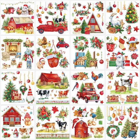 16 Sheets Christmas Rub on Transfers for Crafts and Furniture Rub on Transfers Stickers Xmas Snowman Reindeer Stickers Rub on Decals for DIY Wood Fabric Envelope Crafts, 5.9 X 5.9 Inch(Farmhouse)