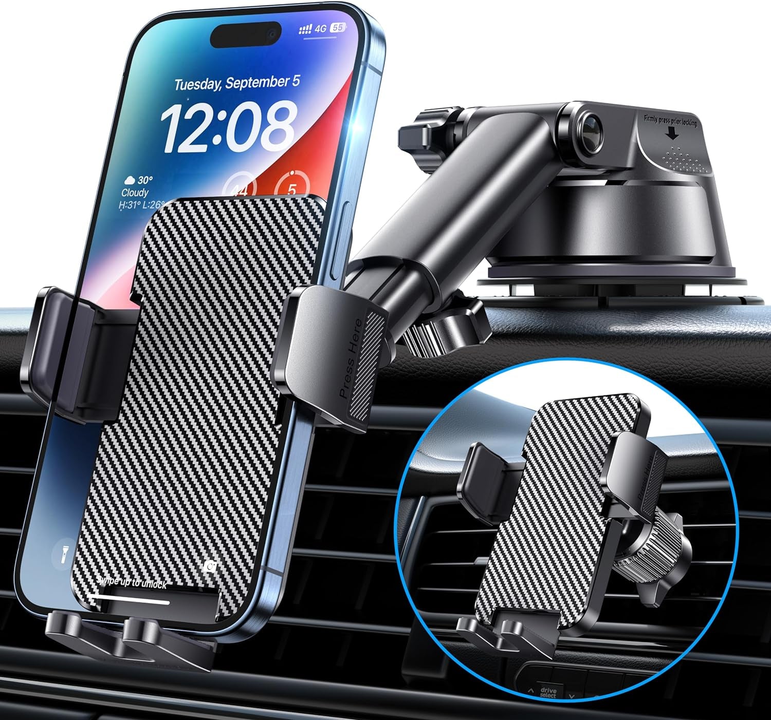 Phone Holders for Your Car 3-In-1 Universal Car Phone Holder Windshield Dashboard Air Vent Cell Phone Car Mount Hands Free Car Phone Mount Fit for Iphone Android Smartphones