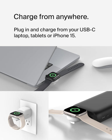 Boostcharge Portable USB-C Apple Watch Charger - Mfi-Certified USB-C Charger for Apple Watch Series 9, Series 8, Series 7, Ultra, & More - Compatible W/Macbook, Iphone 15, & More - White