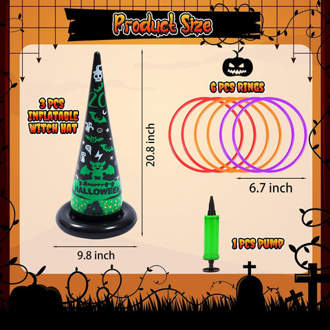 Halloween Party Games, Inflatable Witch Hat Ring Toss Game Halloween Carnival Indoor Outdoor Game Garden Toys for Kids Adults Family Games Supplies