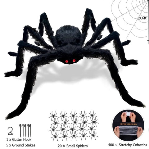 Halloween Spider Decorations Set 5Ft Giant Spider 16.4Ft Spider Webs 20 Small Spiders Cotton Wool Yard Home Party Haunted Decor