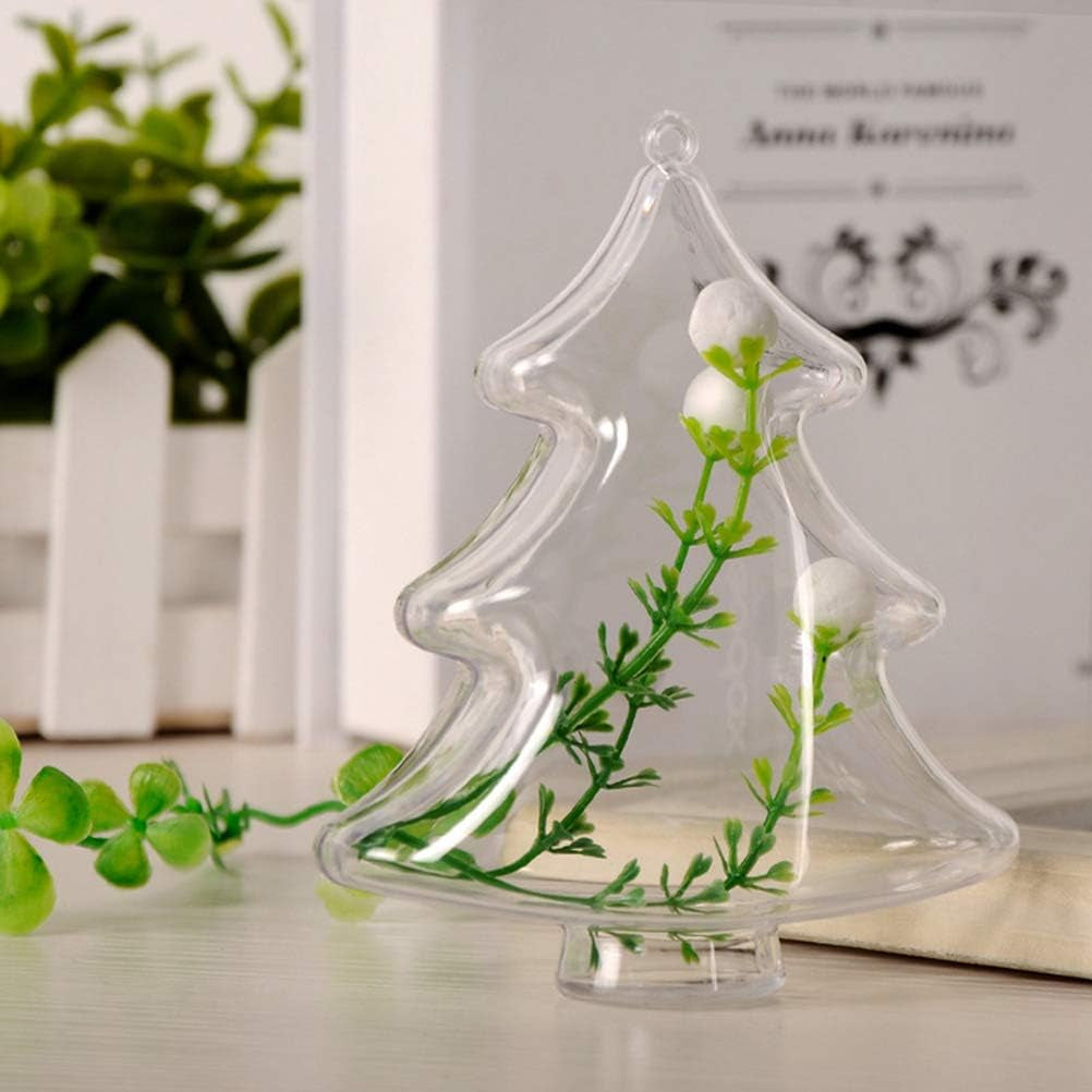 10PCS 10Cm DIY Clear Plastic Fillable Christmas Tree Shaped Ball Craft Ornament Hang Decorations