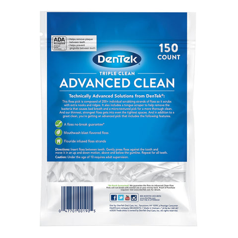 Triple Clean Advanced Clean Floss Picks, No Break & No Shred Floss, 150 Count, (Packaging May Vary)