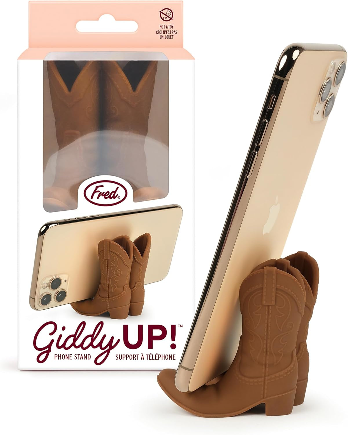 Giddy up Phone Stand, Brown, Cowboy Boot Tech Accessory, Fits Most Mobile Smartphones, Grippy Silicone, Fun Cowboy Boot Details