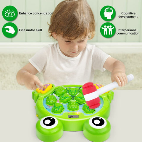 Whack a Frog Game with 2 Hammers, Toddler Early Developmental Learning Toy, Fun Birthday Gift for Kids Age 2+, Toys for 2 3 4 Year Old Boys Grils